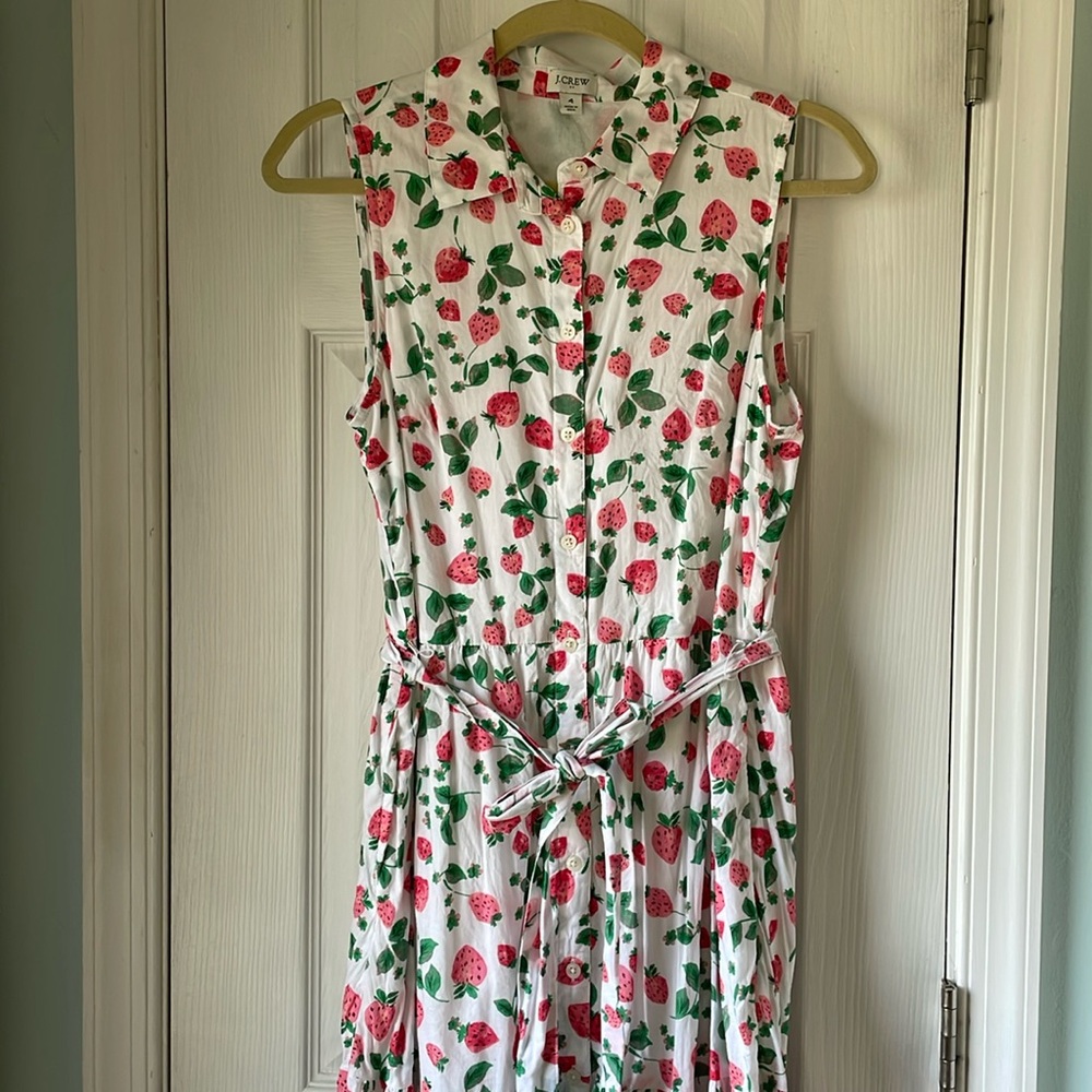 J Crew Strawberry Print Cotton Maxi Dress
